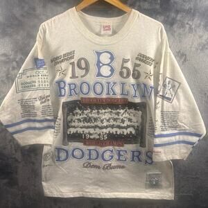 NOS VTG 1993 Long Gone Brooklyn Dodgers AOP Graphic Single Stitch T-Shirt Large